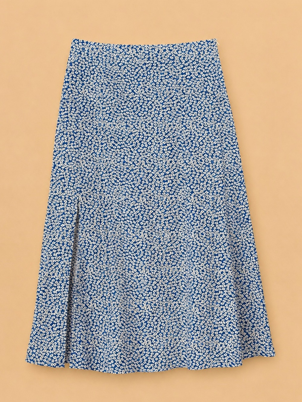 Floral Midi Skirt with Side Slit | Blue, White | Women’s Small